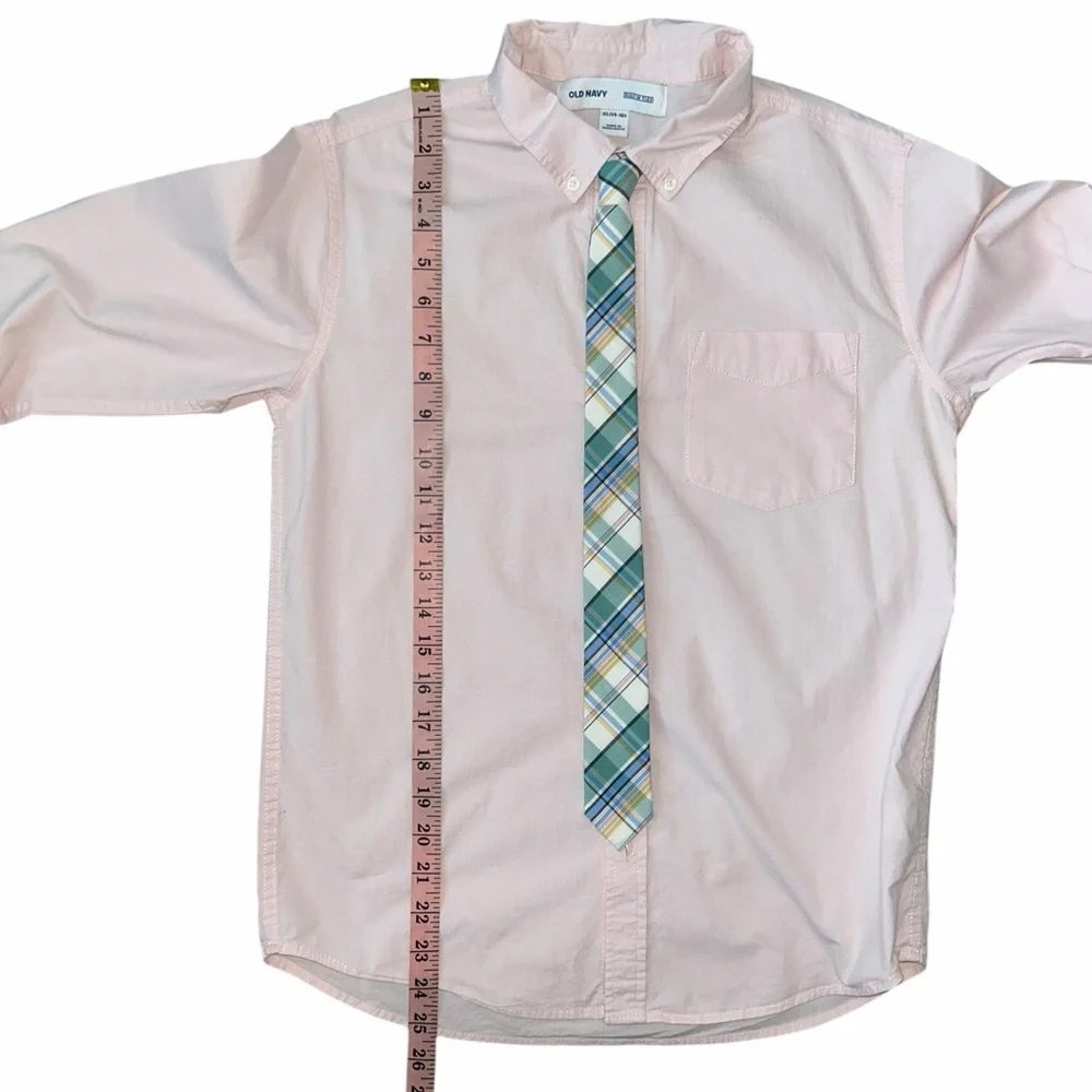 Old Navy Boys’ Pink Button Down Shirt W/ Plaid Necktie 14/16